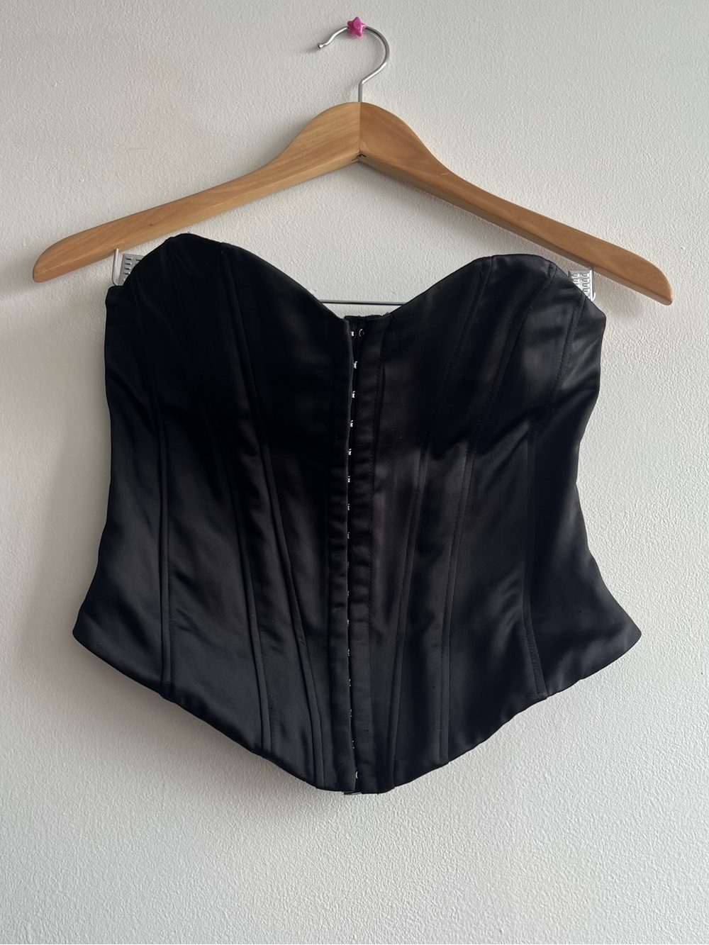 Zara Black Satin Corset Top Small S Strapless Bustier Boned Y2K Coquette